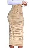 Merryfun Women's High Waist Ruched Frill Ruffle Pencil Mid-calf Skirt