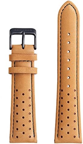 Genuine Suede Rally Perforated Leather Watch Strap - SR72B - Beige - Black Stainless Buckle - Men's Wristwatch Band - 22mm Width