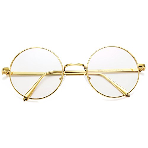 Pro Acme Retro Round Metal Frame Clear Lens Glasses Non-Prescription(Gold Frame/Clear Lens)