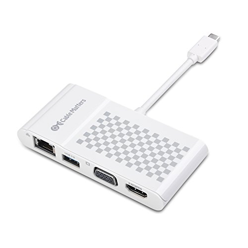 Cable Matters USB-C Multiport Adapter with 4K HDMI or VGA Video, USB 3.0 and Gigabit Ethernet (Thunderbolt 3 Port Compatible) in White