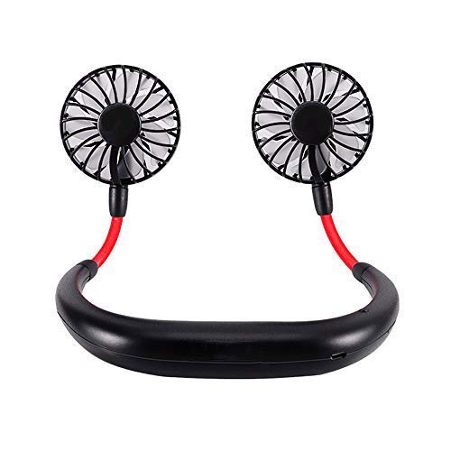 JOMAE Shop Portable Hand Free Hanging Neck Fan,USB Rechargeable Mini Wearable Neckband Fan with Led Light Dual Neck for Home Office Outdoor Travel(Black)