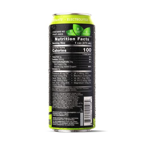 ZOA 100 Calorie Energy Drink, Lemon Lime, 16 fl. oz. (Pack of 12