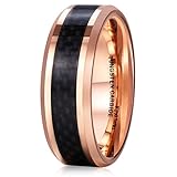King Will GENTLEMAN Men 8mm Black Carbon Fiber Inlay Tungsten Carbide Ring 18K Rose Gold Plated Comfort Fit Wedding Band Engagement Ring