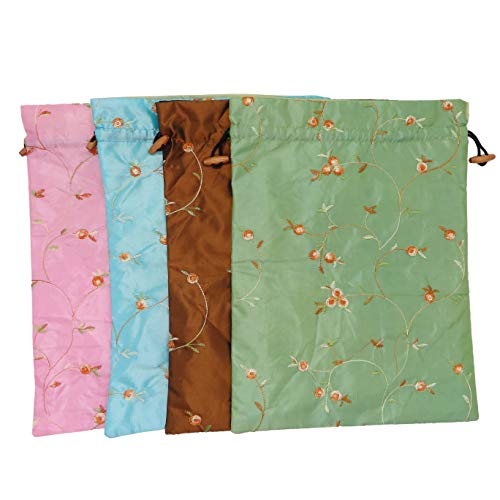 Ouyatoyu 4pcs Embroidered Silk Flower Design Jacquard Travel Bag, Laundry Bags Shoe Bags, Lingerie Bags Underwear Bags for Travel Storage for Men Women Washable Cloth Shoe Bags
