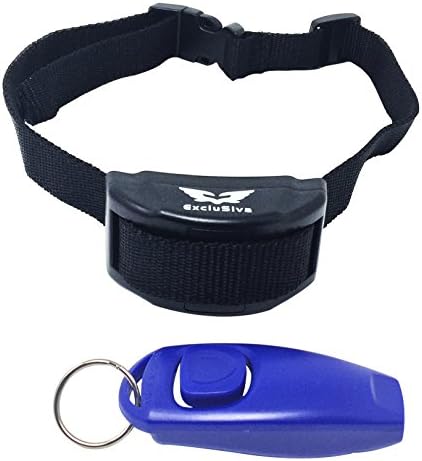 ExcluSiva No Bark Dog Collar - Anti Bark Harmless Shock Control - 7 Sensitivity Adjustable Control Levels For Training Small or Medium Dogs 15 - 120lbs - Includes FREE BONUS A Whistle.