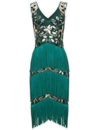 Vestido con flecos de lentejuelas con cuello en V de la década de 1920 de Coucoland Vestido de fiesta con temática Gatsby de los años 20