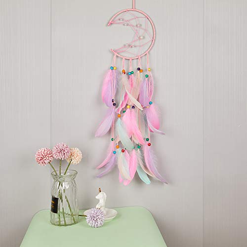 image for Beinou Feather Dream Catchers Half Circle Moon Dreamcatchers Wood Bead