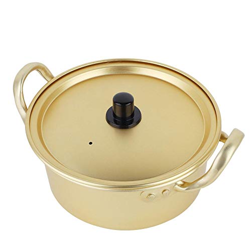 Korean Ramen Noodle Pot Double Handle Korean Yellow Aluminum Stockpot Instant Noodles Pot (16cm)