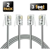 (2 Pack) Short Telephone Cord 3 ft RJ11 6P4C Male to Male (3 feet)