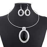Chunky Oval Turquoise Tibet Silver Pendant Torque Necklace Earrings Chain Set