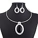 Chunky Oval Turquoise Tibet Silver Pendant Torque Necklace Earrings Chain Set