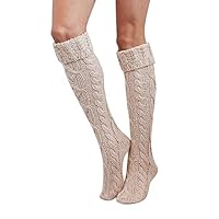 Shotbow Over Knee High Socks for Girls Ladies Women, Soft Warm Fuzzy High Stockings Warm Thick Tall Long Boot Socks Leg Warmers, Long Cotton Stockings Warm for Holiday Winter (Beige)