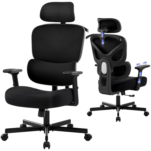 Coscendo Ergonomic Office Chair with Headrest and Lumbar Support, Black | Height Adjustable, Lockable Reclining Backrest, 150 KG Max Load, Breathable Mesh, Flip-Up Armrests for Home & Office