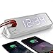Marathon USB Clock Charger with 2 Charging Ports, 2019 Edition with Universal AC Adapter - Backup Batteries Included - CL030055WH (White Case with White LED Digits)