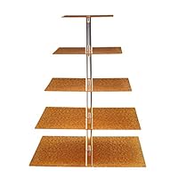 Eglaf Acrylic 5-Tier Gold Cupcake Stand Cakes and Desserts Display Tower/Food Display Platter for Wedding Party (5-Tier-Square-Gold)