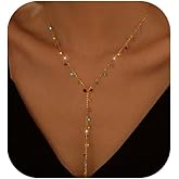 925 Sterling Silver Y Shaped Long Lariat Necklaces for Women Dainty 14K Gold Plated Rainbow Colorful CZ Tassel Drop Pendant Necklace Body Necklaces 15.75"+2.36" Adjustable Chain Summer Jewelry