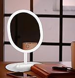 BESTOPE LED Makeup Mirror with 1X/10X Magnification, Natural Lighted Vanity Mirror Touch Screen, USB & Battery Power Supply, Oval Shaped Dimmable Countertop Cosmetic Makeup Mirror