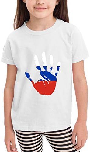 Russia Flag Palm Print Toddler & Kids Tshirt Childrens Crewneck Shirt Short Sleeve Tee(2-6T), Unisex