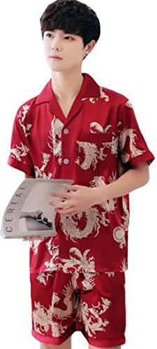 メンズ ルームウェア 前開き パジャマ Web限定 夏着 薄手 半袖シャツ 短パン セットアップ 柄 ゆったり おしゃれ 涼しい ツルツル コンフォート 寝間着 プリント 魅力感 上下セット