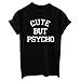 YITAN Letter Print Short Sleeve O Neck Women T Shirt Top Black Small