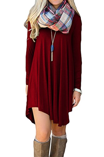 Women s casual plain flowy simple swing dress loose t-shirt dress…