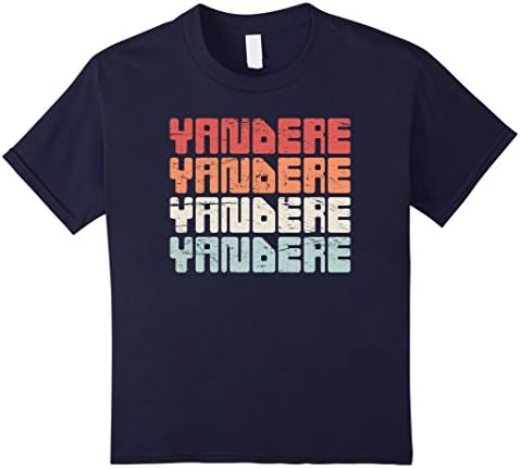 Kids Distressed Retro Yandere Anime T-Shirt 12 Navy