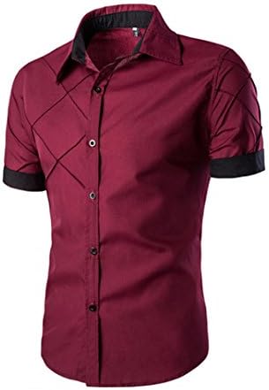 Hansunny Men's Slim Short Sleeve Casual Shirts (M, Red)
