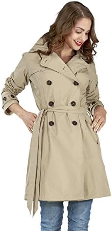Women's Classic Trench Coat with Removable Hood, Sand, Medium