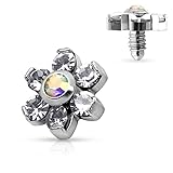 Prong Crystal Flower 316L Surgical Steel Internally Threaded Dermal Anchor Top 4mm top 14g