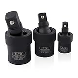 Neiko 02486A Black Complete Impact Universal Joint Socket Swivel Set, 3 Piece, Cr-Mo | &frac14;, 3/8, &frac12;-Inch Drive