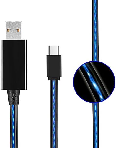 Type USB C Cable Flowing LED Sync Data Charging Cable 3.3FT 1M For Android Phones Samsung GalaxyS8,S8 Plus,LG G5 G6 Google Pixel XL, Nexus 6P And USB2.0 Type-C devices (Black/blue 1 PCS) (Blue)