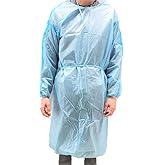 100 Pack LEVEL 2 PP + PE Disposable Isolation Gowns Blue with Elastic Cuff, Latex-Free, Non-Woven, Fluid Resistant, Dental, Medical, Hospital, Industries, ONE SIZE FITS ALL (100 PCS=10 Bags)
