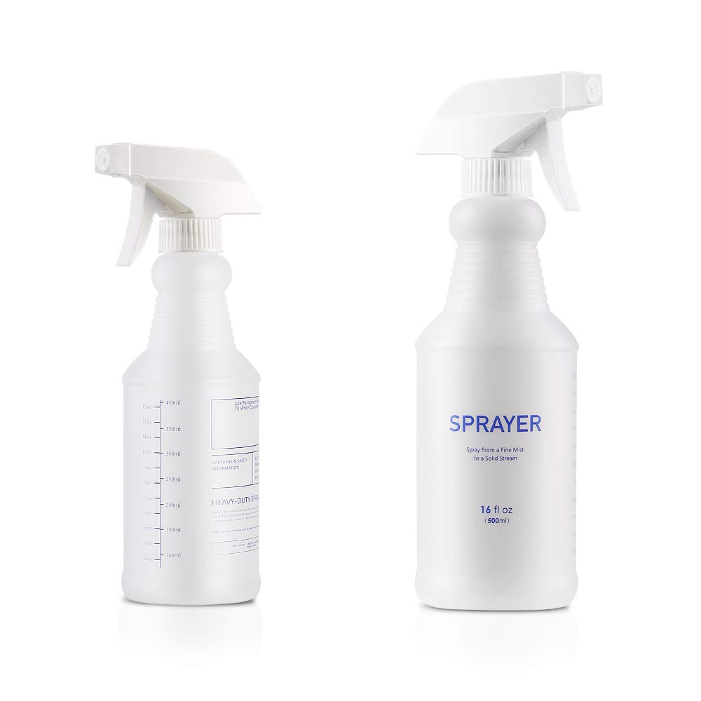 YAMYONE Plastic Spray Bottles 2 Pack 16 oz, Professional Heavy Duty Empty Spraying Bottles Sprayer Cleaning Solutions, Bleach/Vinegar/Rubbing Alcohol Safe, Mist Squirt Water Bottles with Measurements : Beauty