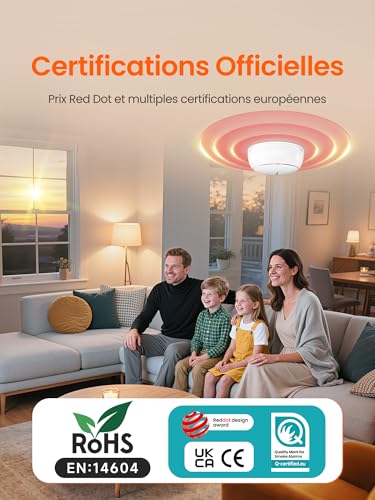Heiman Connected Smoke Detector – Pack of 6 with Gateway & App Control, 10 Year Battery, Certified to 14604, Q-Label, Smoke Detector with Magnetic Attachment, White