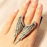 Outstanding Vintage Gothic Style Adjustable Metal Finger Ring In Bronze Color And Angel Bird Wings Shaped Design Encrusted With Rhinestones Crystals Gemstones By VAGA®