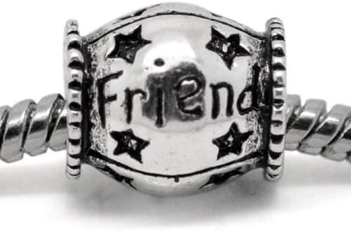 Silver Tone Friend Star Barrel European Bead Charm Spacer Bead