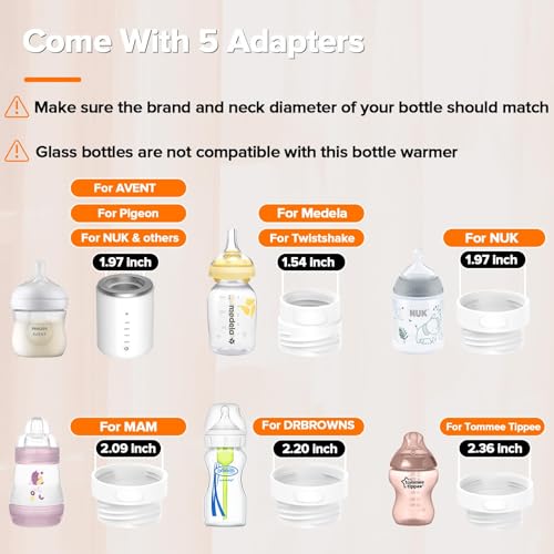 PFUTURE Portable Bottle Warmer, Travel Bottle Warmer with 5Adapters (Notwith Bottle), Rechargeable Portable Bottle Warmer for Travel Precise Temperature & Beep Prompt, for Breastmilk and Baby Milk