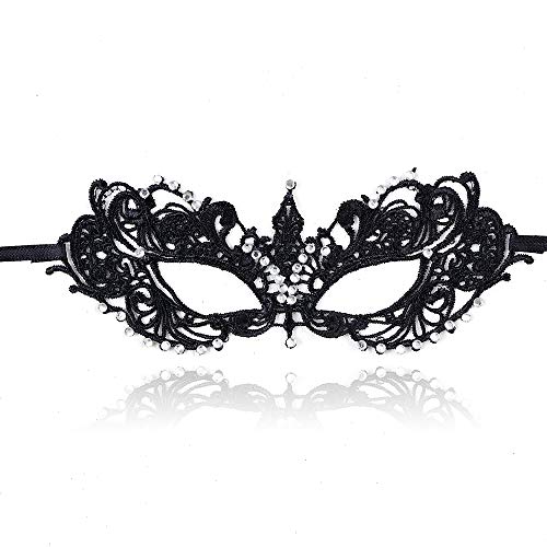 YMHPRIDE-Maschera-per-Mascherata-per-Coppie-Maschera-Veneziana-con-Strass-Maschera-per-Mardi-Gras-Maschera-in-Pizzo-per-Donne-Maschera-da-Ballo-da-Ballo-Maschera-per-Costume-di-Halloween-Nero