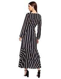 Milumia - Vestido largo con volantes y cintura a rayas para mujer