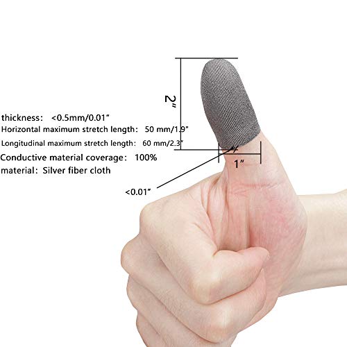 Sterling Silver Fiber, 0.01"(0.5mm) Ultra-Thin, Pubg Mobile Knives Out Finger Sleeve Anti-Sweat Breathable for High-Ranking Players Mobile Game Streamer iPhone/iPad/Android Size:S(6P)