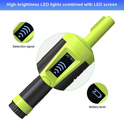 VOLADOR Portable Metal Detector, IP68 Fully Waterproof Pinpointer with LCD Display, Handheld Pin Pointer, Treasure Finder Unearthing Tool with Lanyard, Holster, 9V Battery