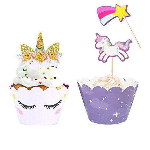 Unicorn cupcake toppers + wrappers with sticks | unicor…