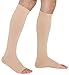 ChinFun Open Toe Toeless Compression Pressure Sleeve Socks 20-30mmHG Leg Support Graduated Shin Splints Circulation Recovery Varicose Veins Pain Relief Sports Gear Men Women Nude Skin Color Size L