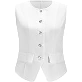 winkbay Women's Summer Button Up Blazer Vest Elegant Crew Neck Sleeveless Business Casual Waistcoat