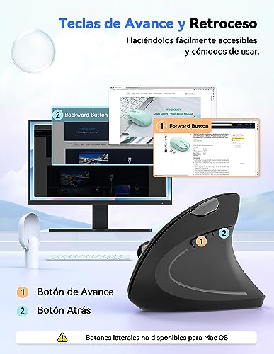 TECKNET 2.4G Wireless Vertical Mouse, 4800DPI 5 Levels Adjustable Silent Ergonomic Mouse, 6 Buttons, Optical Mouse with Indicator Lights for Laptop, Desktop, PC, Macbook (Black)