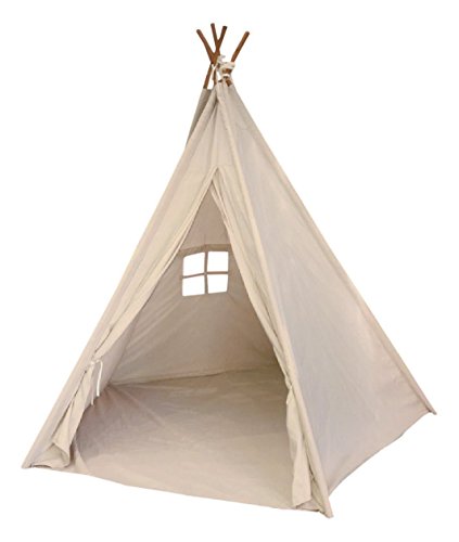 EasyGo Products Indoor Tee Pee Tent – 6 Foot Tall Classic Indian Play Tent for Kids with Five Wood Poles and Carry Bag – Five-Sided Walls with Door, Window and Floor