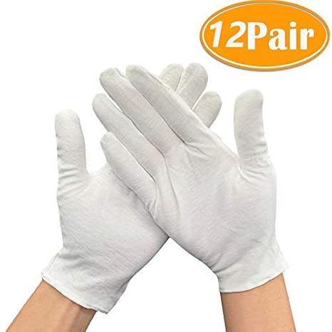 12 Paar Baumwollhandschuhe Weiß Stoffhandschuhe für Ekzeme, Trikothandschuhe zum Schutz der Hände, Größe M