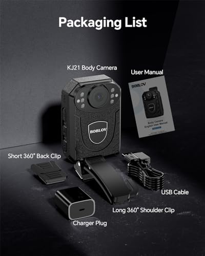 BOBLOV KJ21 32GB Body Worn Camera, 1296P Body Worn Camera, Support Memory Expand Max 256G, Outdoor 8-10Hours Recording Police Body Cam Lightweight and Portable, Clear Night Vision (64GB)