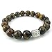KONOV Tiger Eye Gemstone Mens Womens Bracelet, Energy Bead, Buddha Mala, Brown Silver