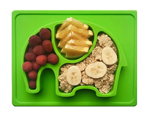 Baby Silicone Placemat + Divided Plate |Food Mat for Toddlers + Kid | BPA Lead Free | Non Slip Grip | Sticks to Kitchen Dining Table | Fits Most High Chair Trays | Dishwasher Safe + Portable (Green)